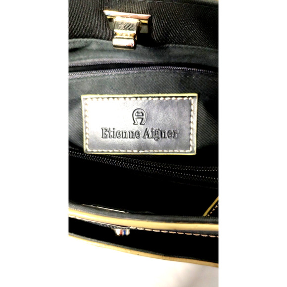 Etienne Aigner Shoulder Bag Purse Black Fabric White Stitch Trim #40132 Clean - Picture 6 of 15